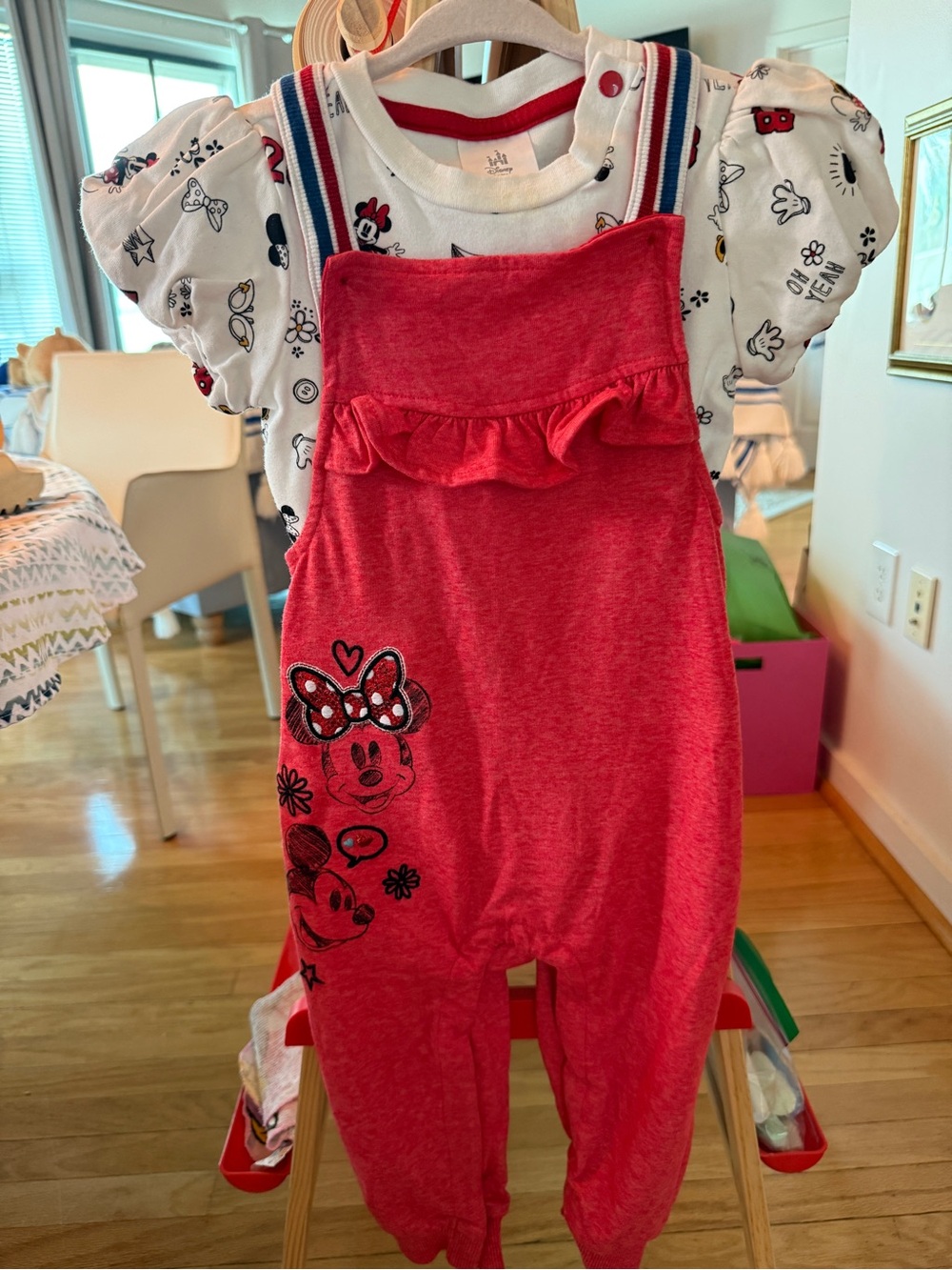 Disney Baby Minnie Mouse 2-Piece Outfit Suspender Jogger Overalls & Bodysuit 24M